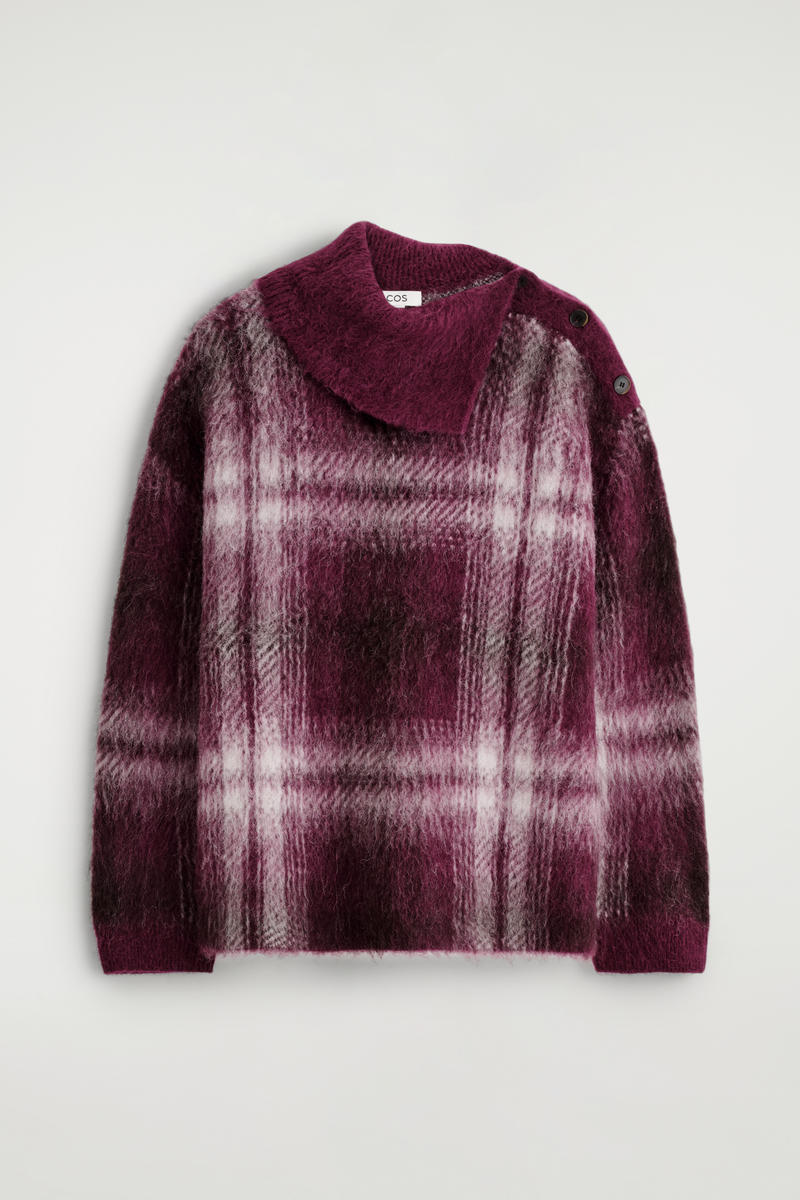 Buttoned Checked Alpaca-Blend Sweater