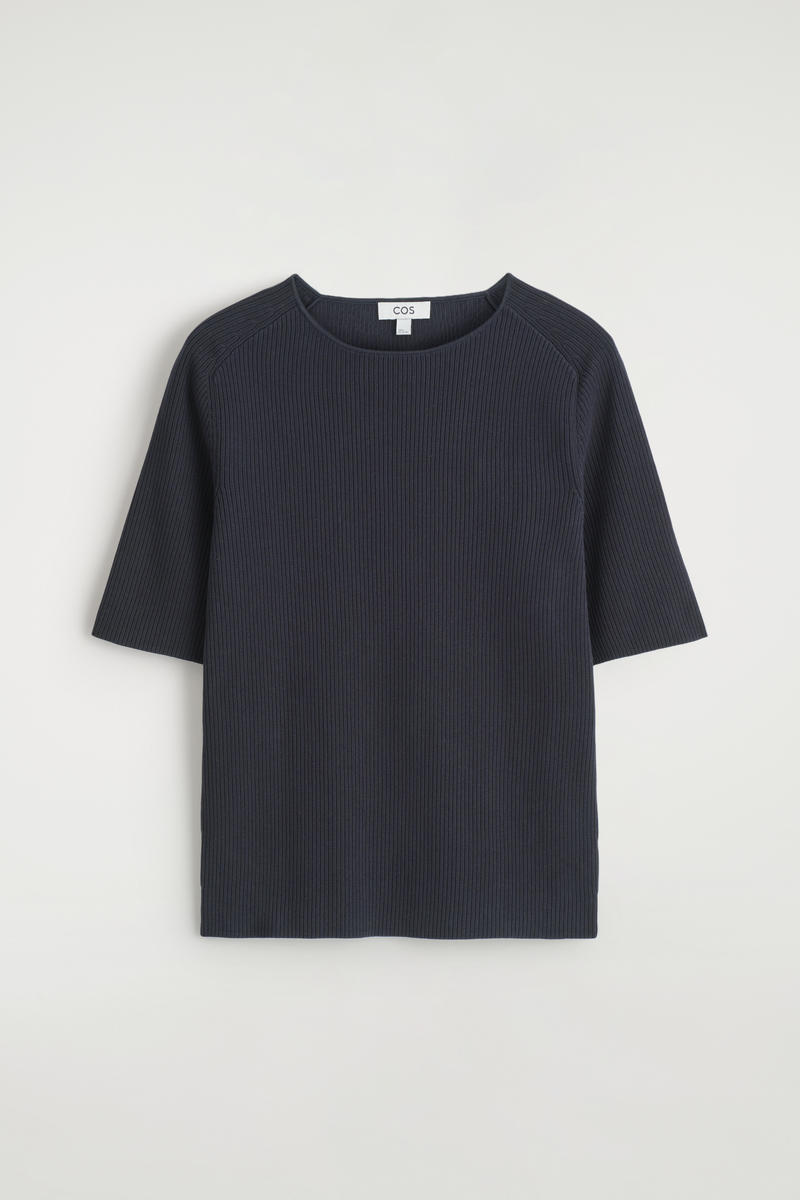 Ribbed-Knit Boat-Neck T-Shirt
