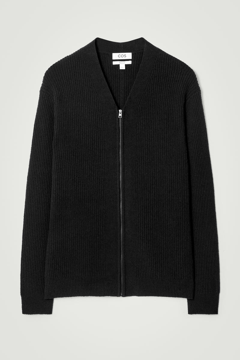 Bouclé-Knit V-Neck Zip-Up Cardigan