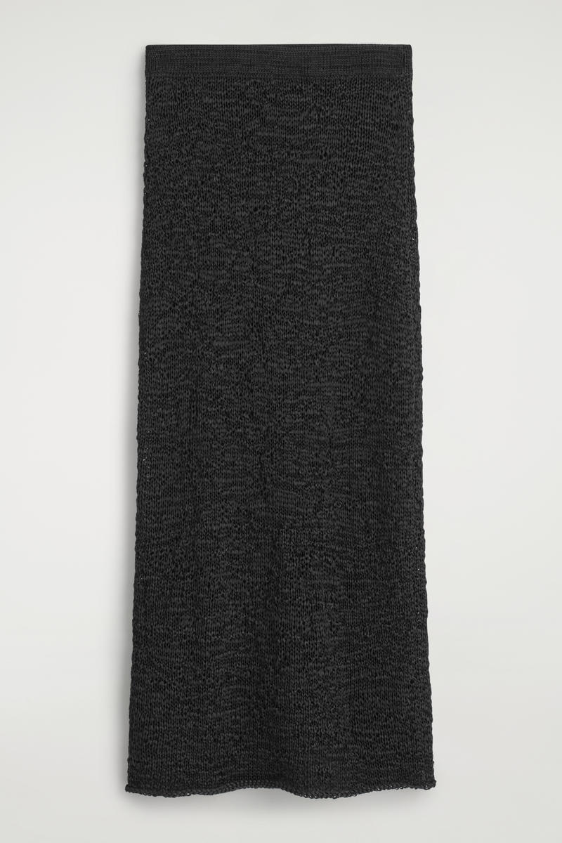 Textured Open-Knit Midi Skirt
