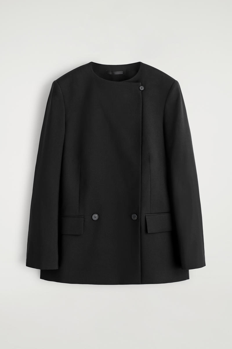 Structured Collarless Wool Blazer