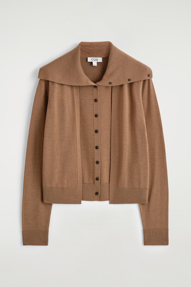 Layered Merino Wool Turtleneck Cardigan
