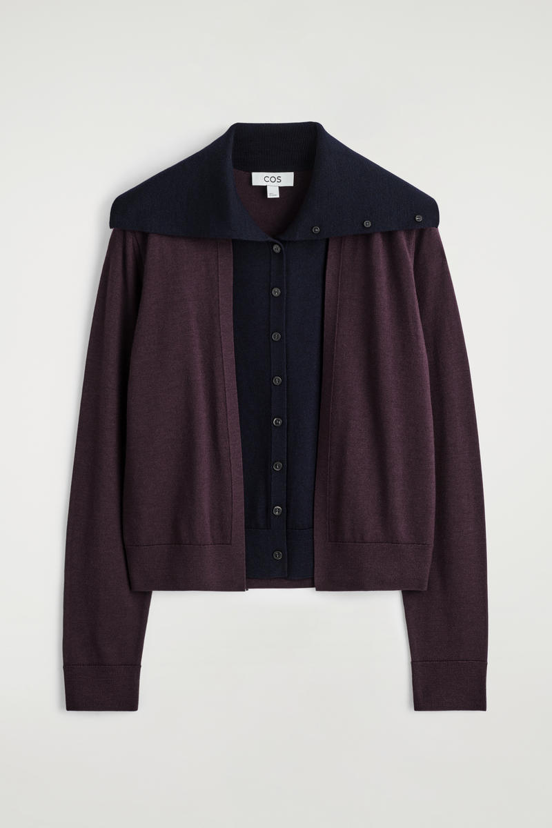 Layered Merino Wool Turtleneck Cardigan