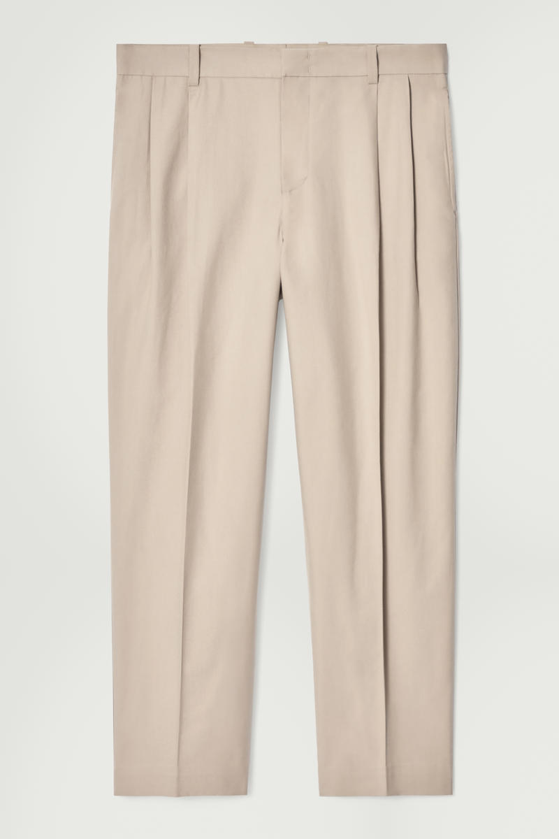 Relaxed Pleated Cotton Tapered Pants