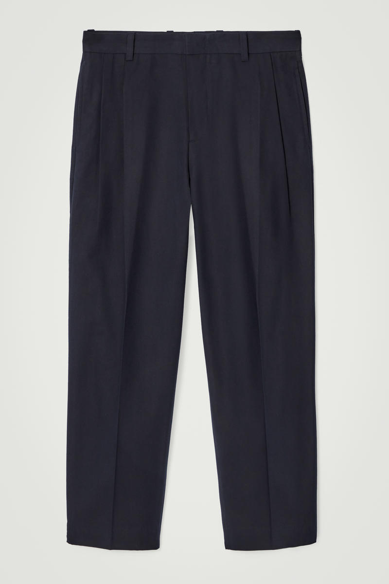 Relaxed Pleated Cotton Tapered Pants