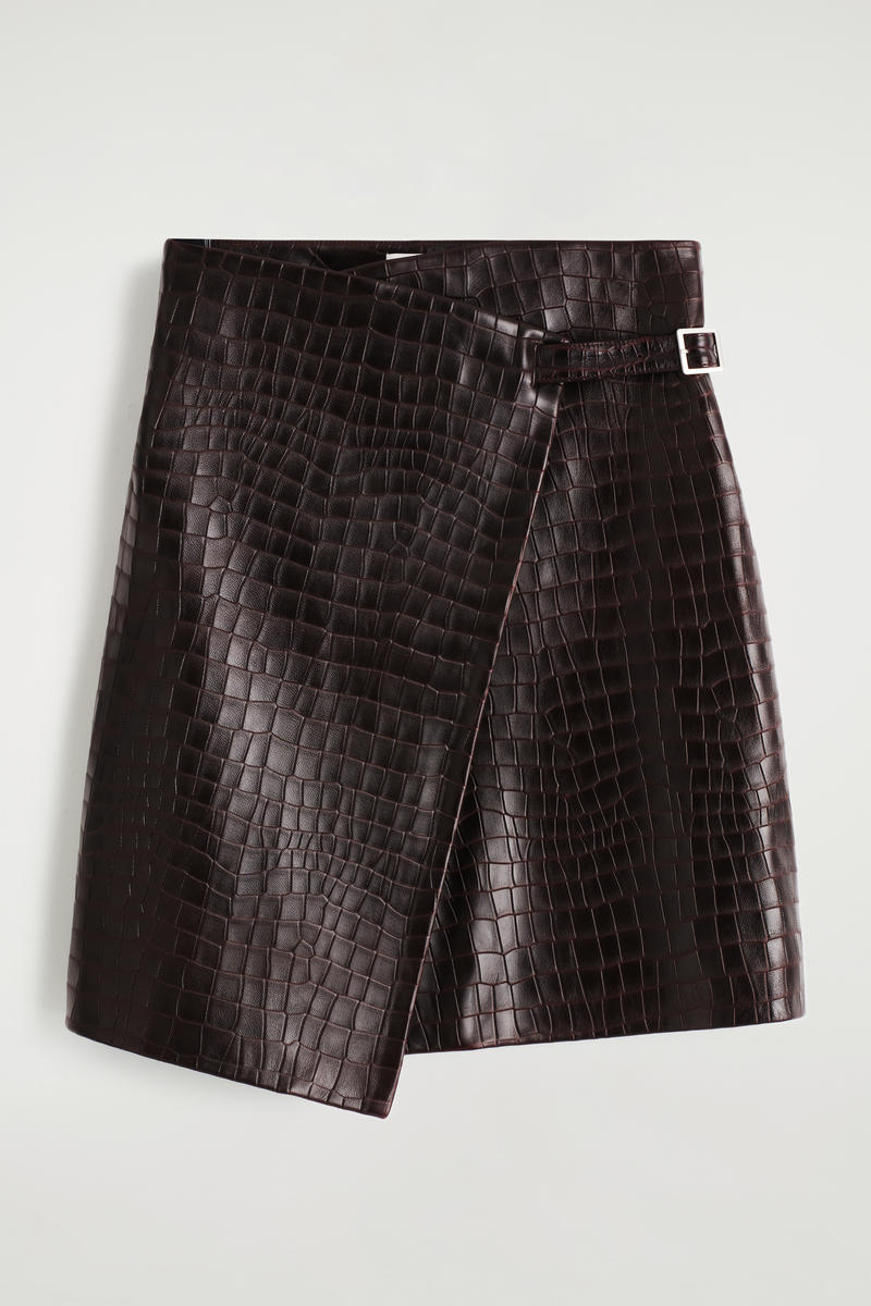 Croc-Embossed Leather Wrap Skirt by COS