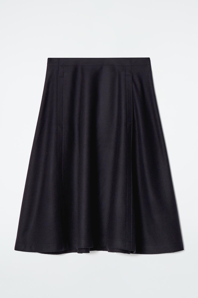 Paneled Wool Midi Skirt