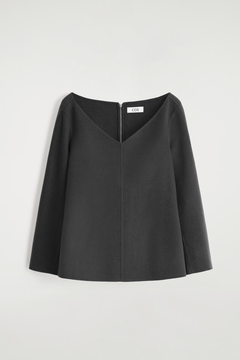 Double-Faced Wool V-Neck Top
