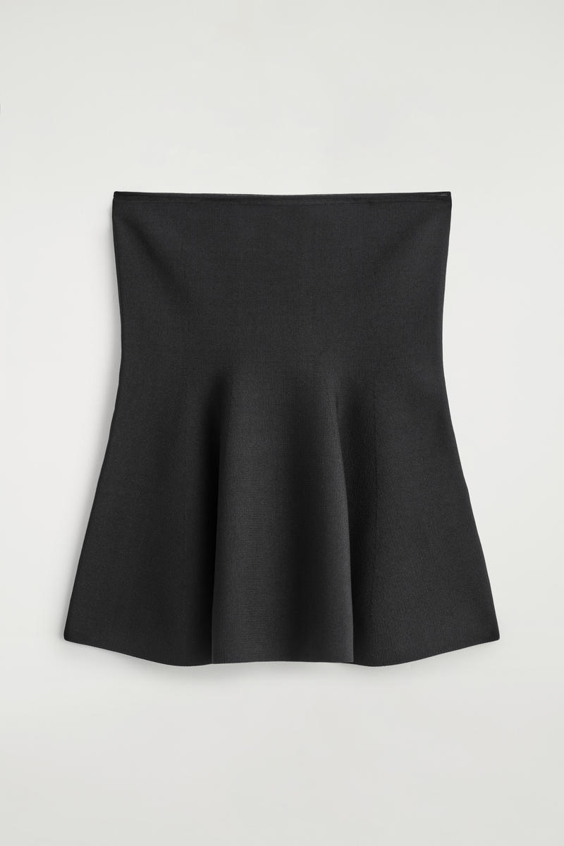 Sheer-Detail Knitted Peplum Top