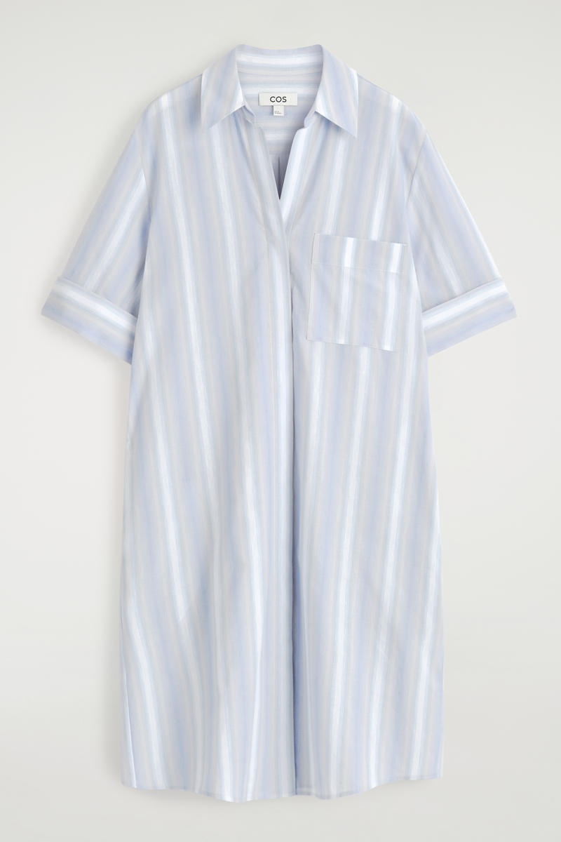 Striped Short-Sleeved Shirt Dress