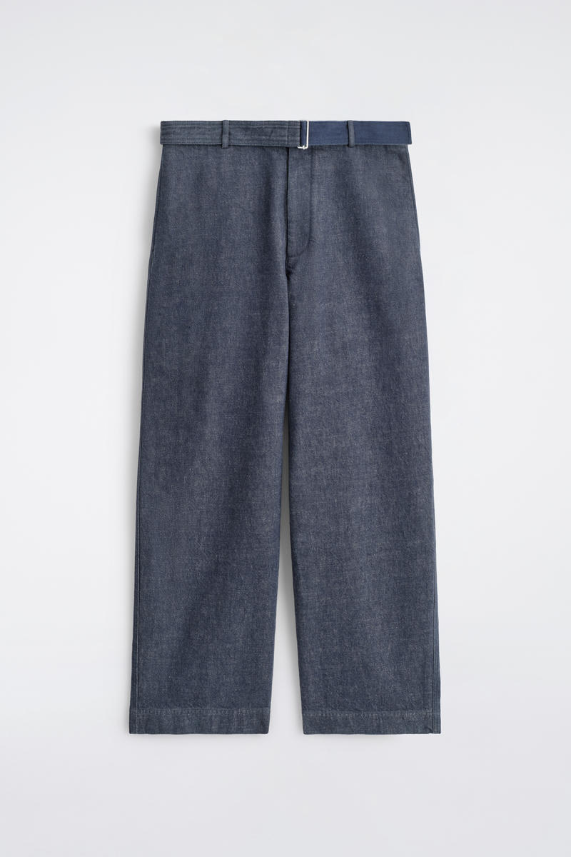 Belted Denim Straight-Leg Pants