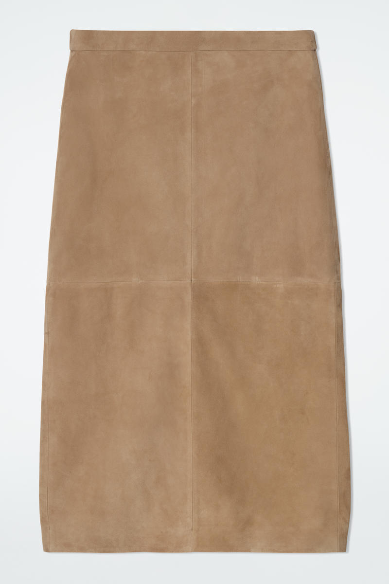 Paneled Suede Drawstring Midi Skirt