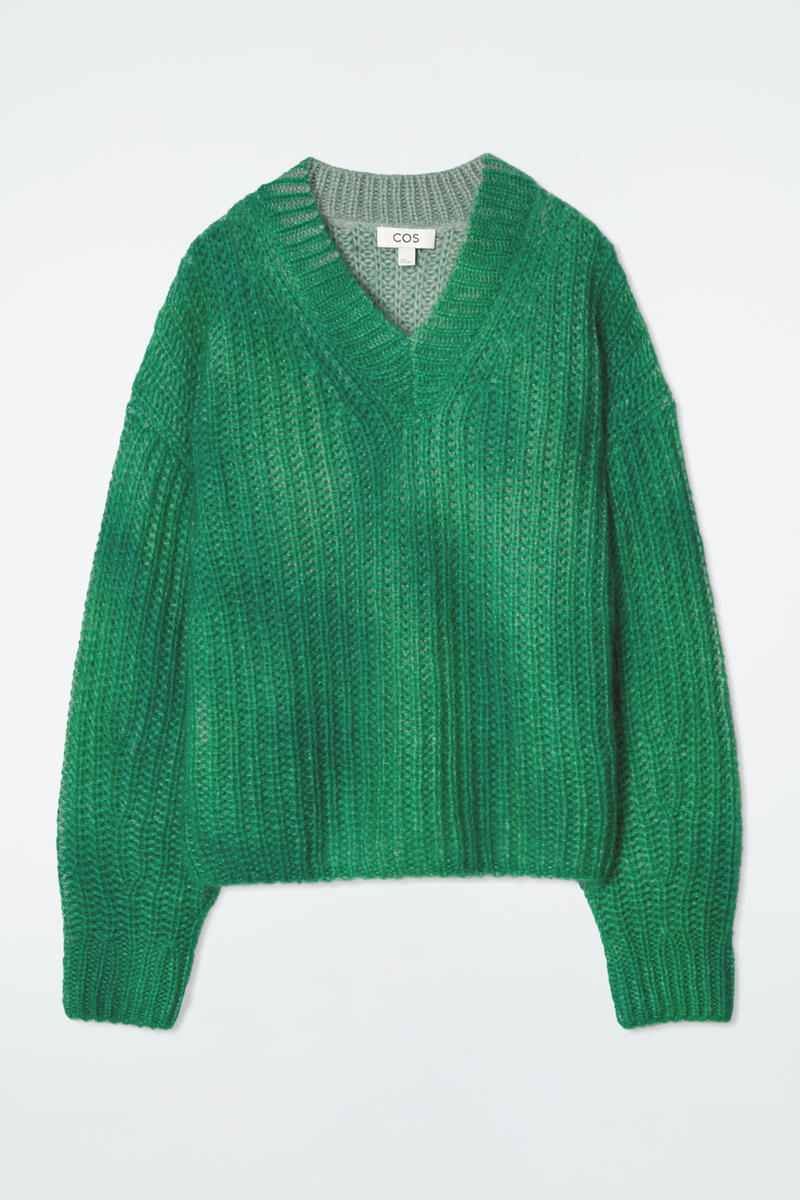 Spray-Effect Mohair V-Neck Sweater