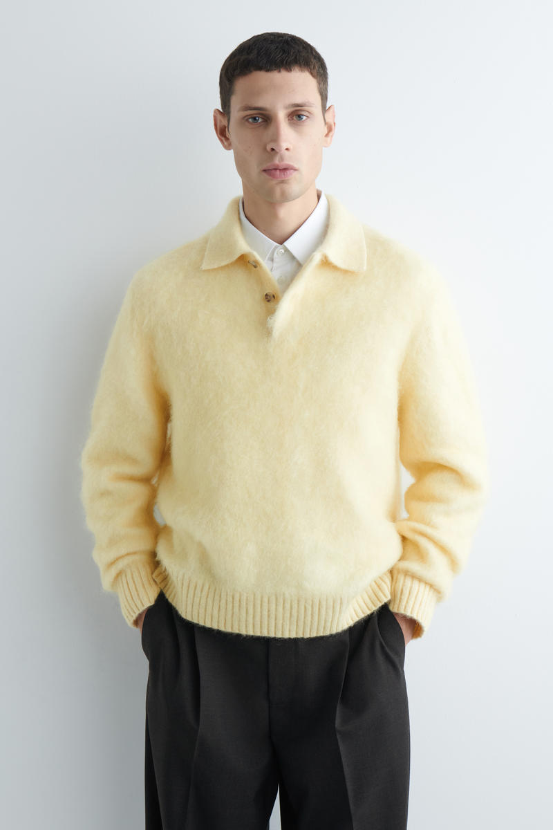 brushed Mohair-Blend Polo Sweater