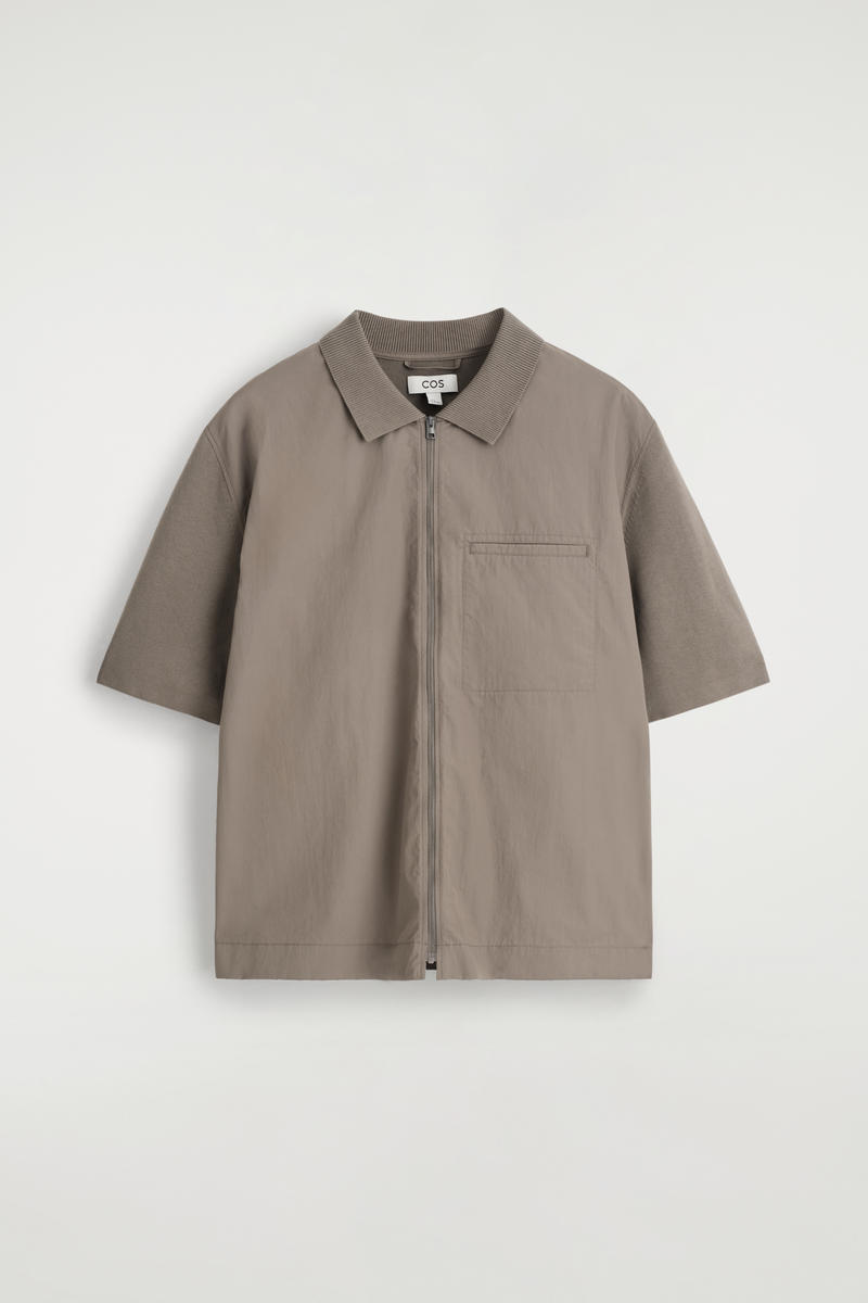Nylon-Paneled Knitted Shirt