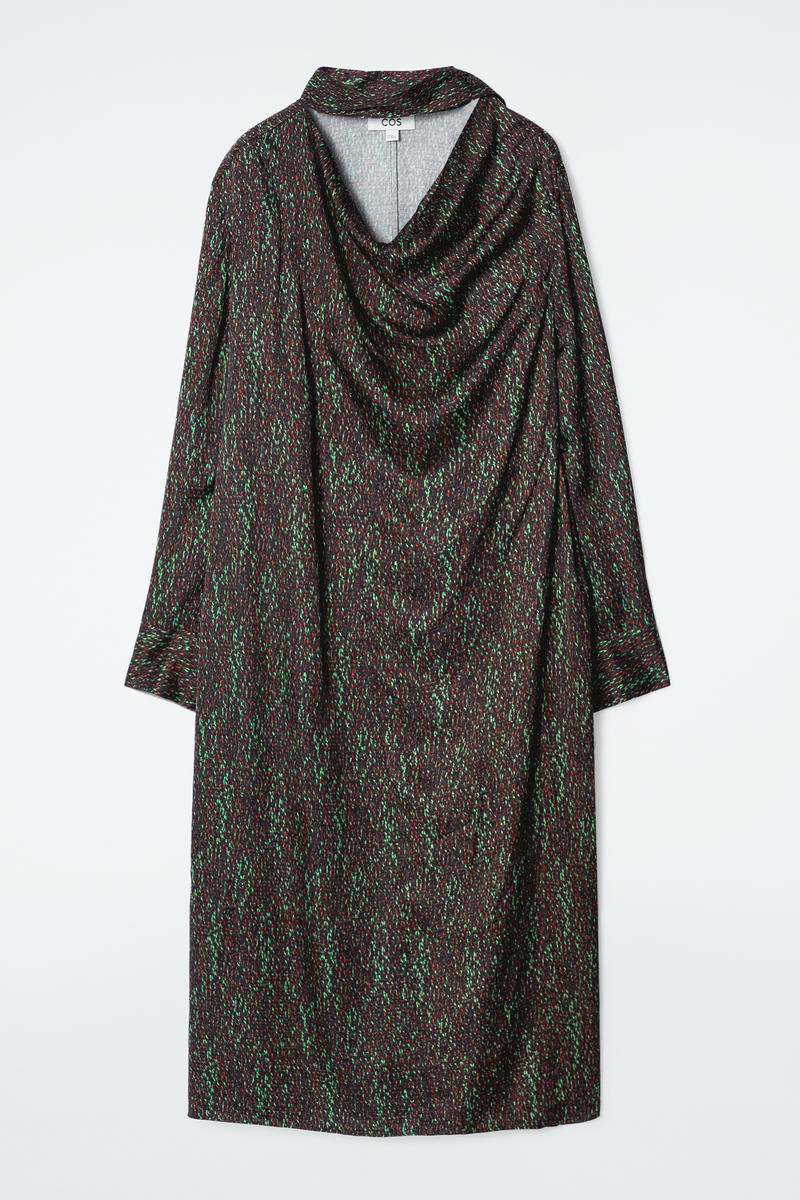 Scarf-Detail Printed Midi Dress