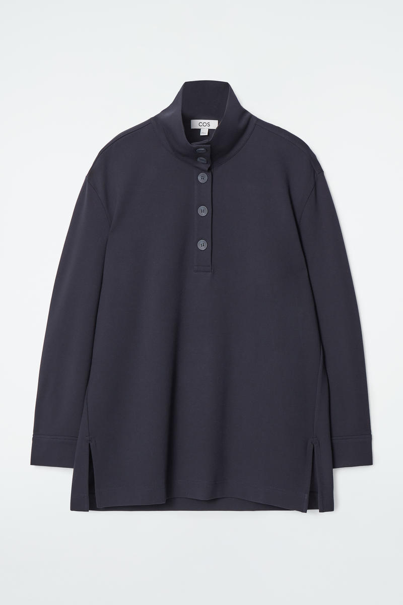 Buttoned Mock-Neck Top