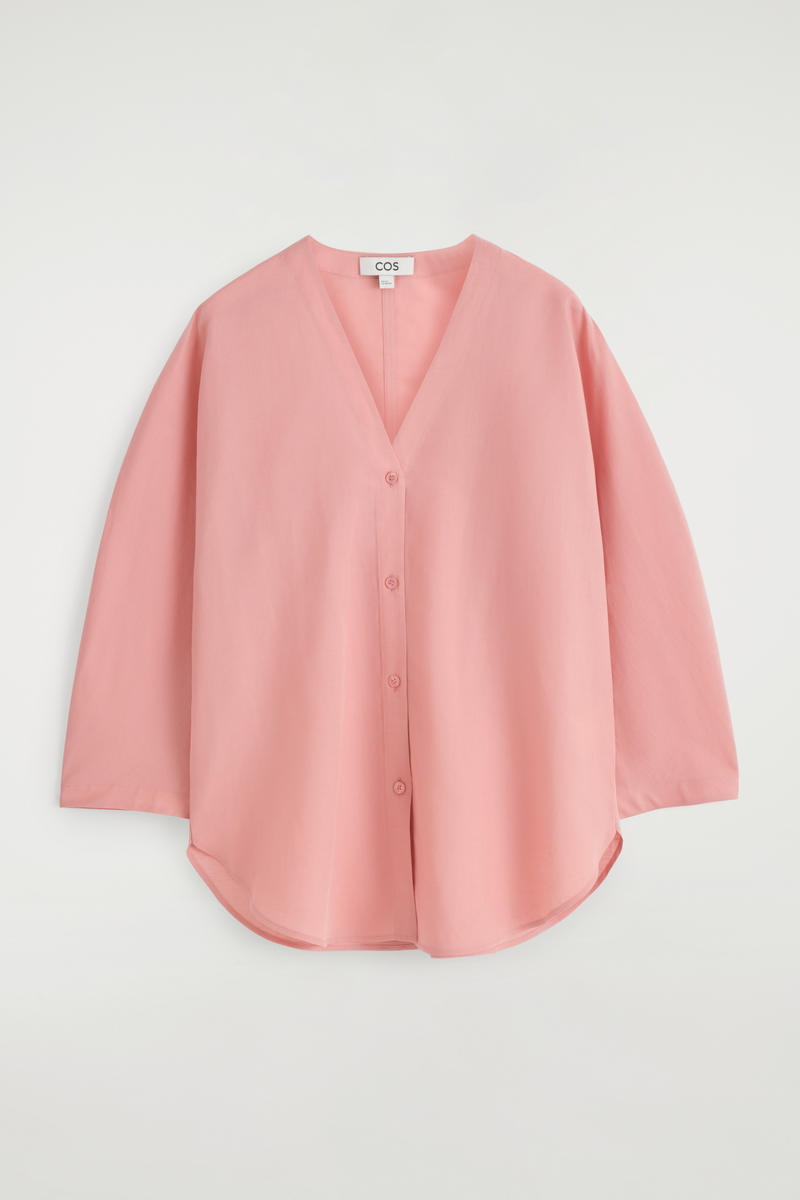 V-Neck Linen-Cotton Shirt