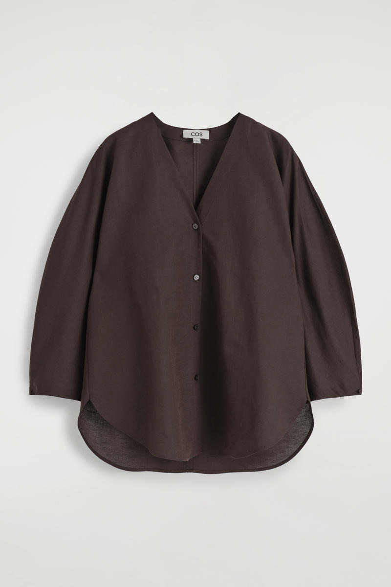 V-Neck Linen-Cotton Shirt
