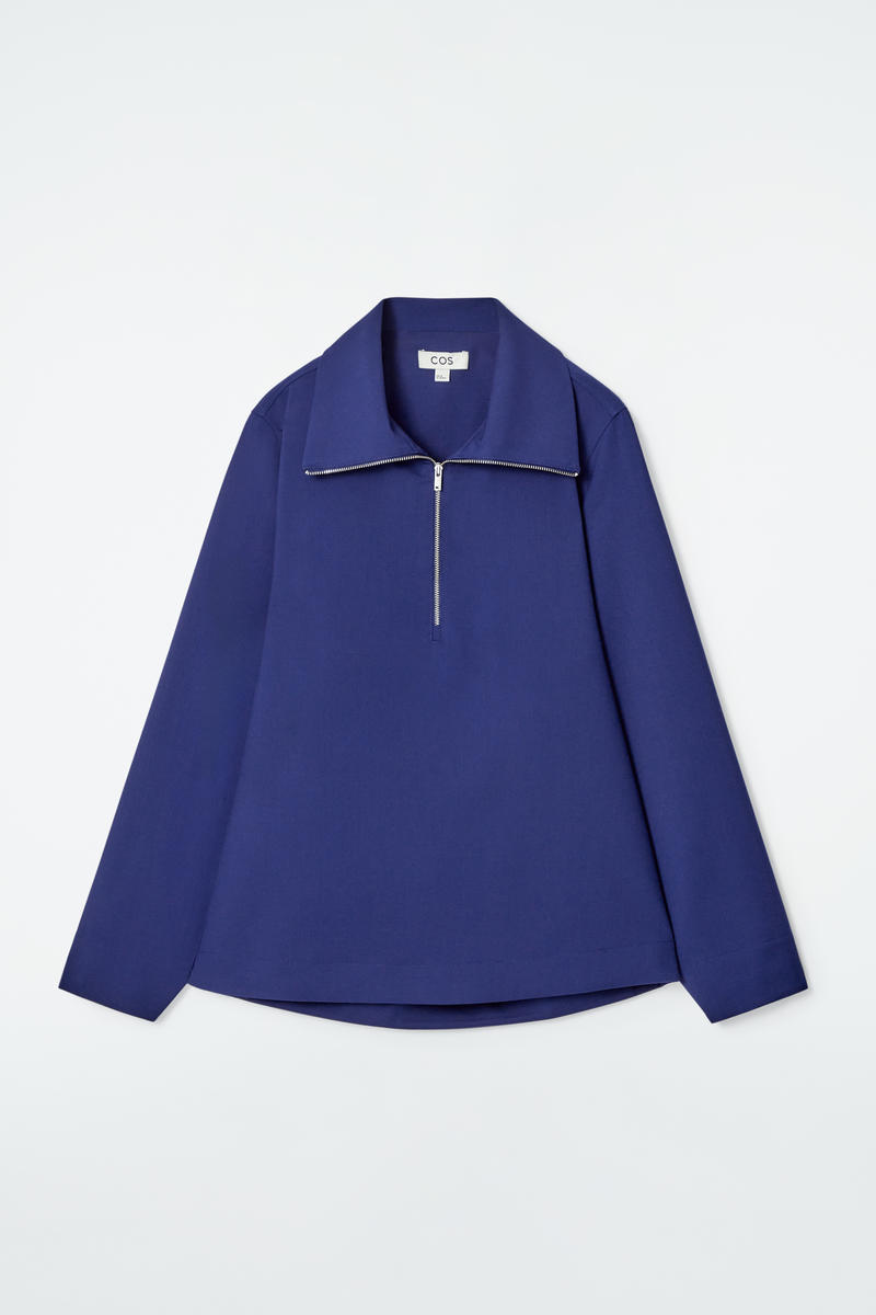 Wool-Blend Half-Zip Blouse
