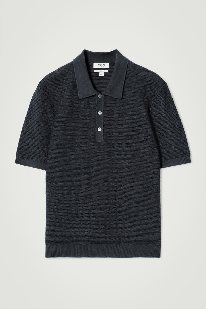 Textured Knitted Cotton Polo Shirt