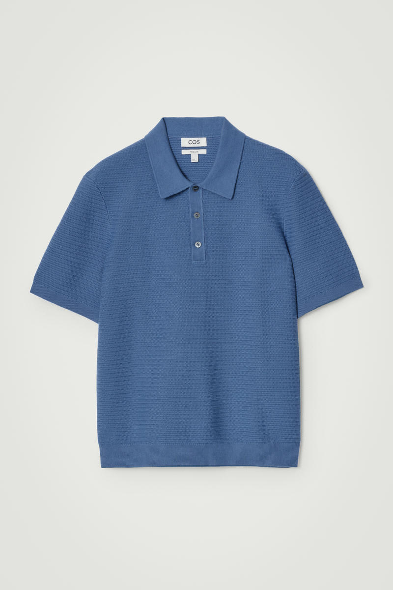 Textured Knitted Cotton Polo Shirt