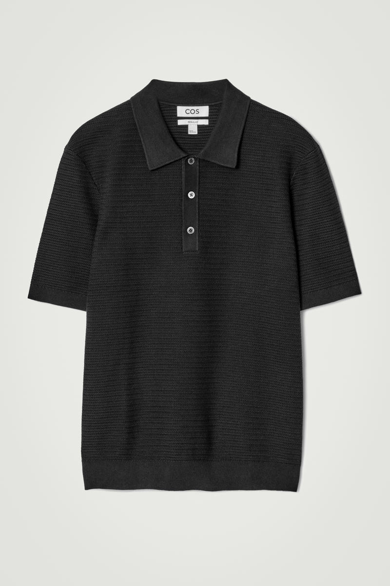 Textured Knitted Cotton Polo Shirt