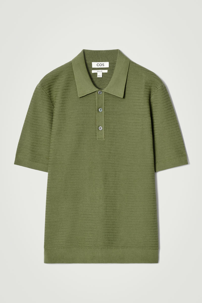 Textured Knitted Cotton Polo Shirt