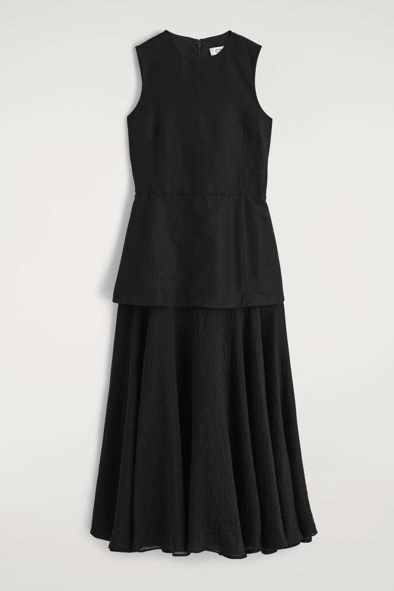 Layered Peplum Midi Dress