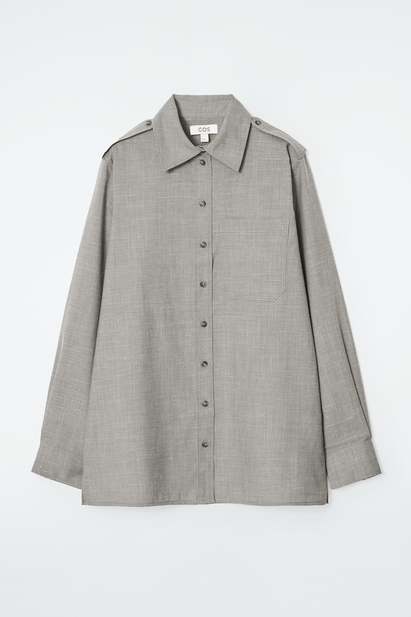 Regular Epaulet-Detail Wool Shirt