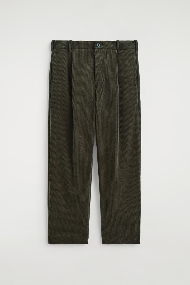 Pleated Corduroy Straight-Leg Pants