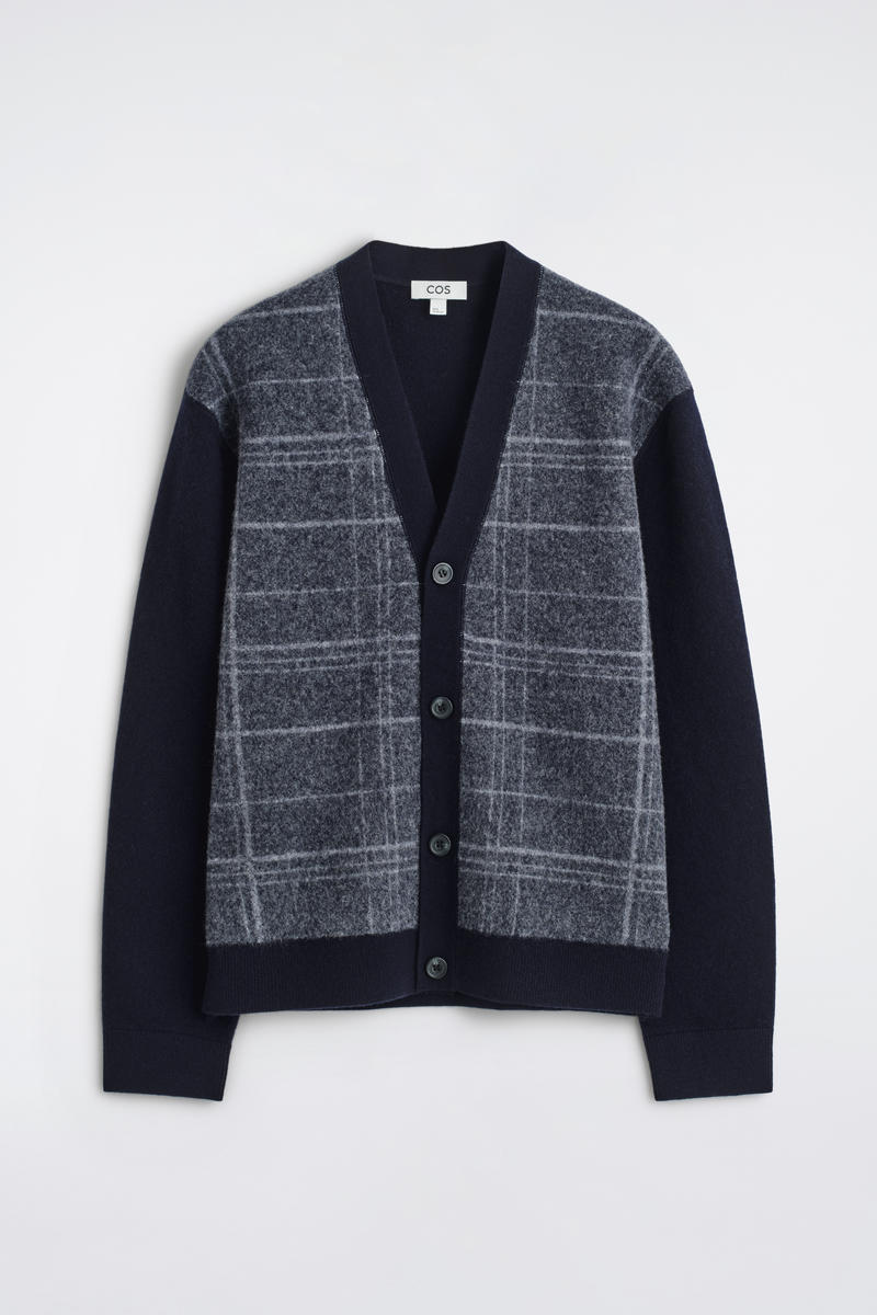 Checked Wool V-Neck Cardigan