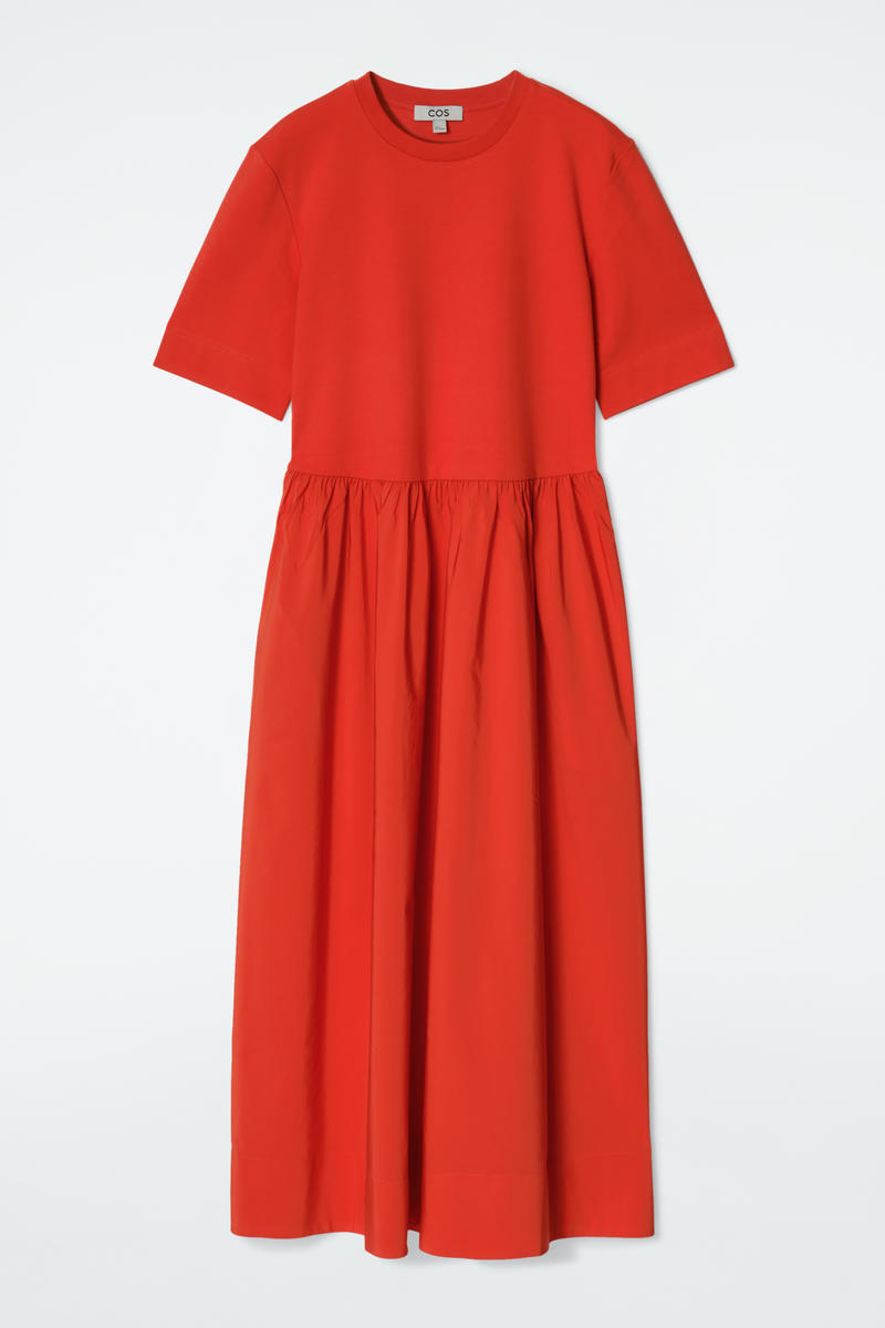 Contrast-Panel Midi Dress