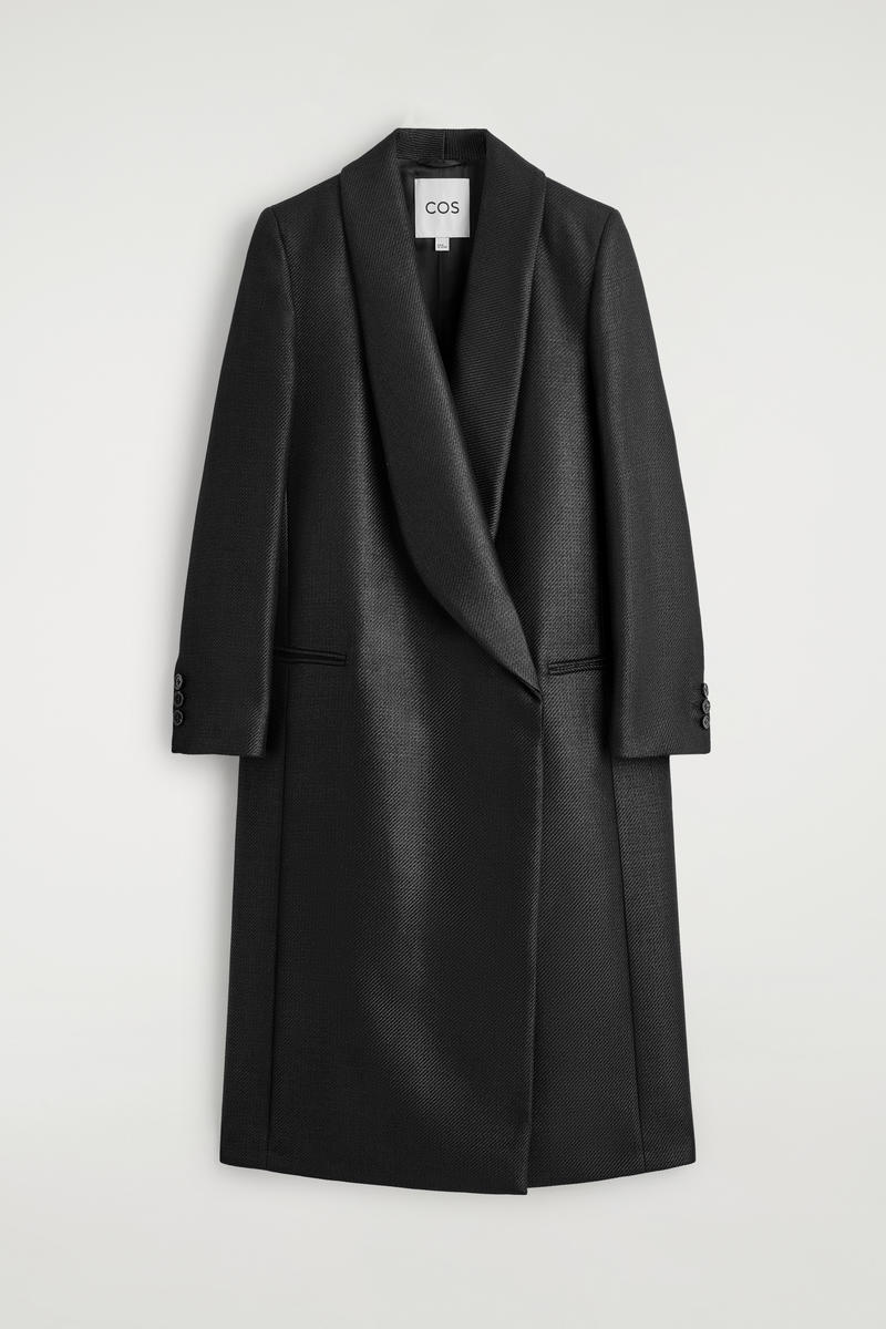 Tailored Metalized Wool-Blend Long Coat