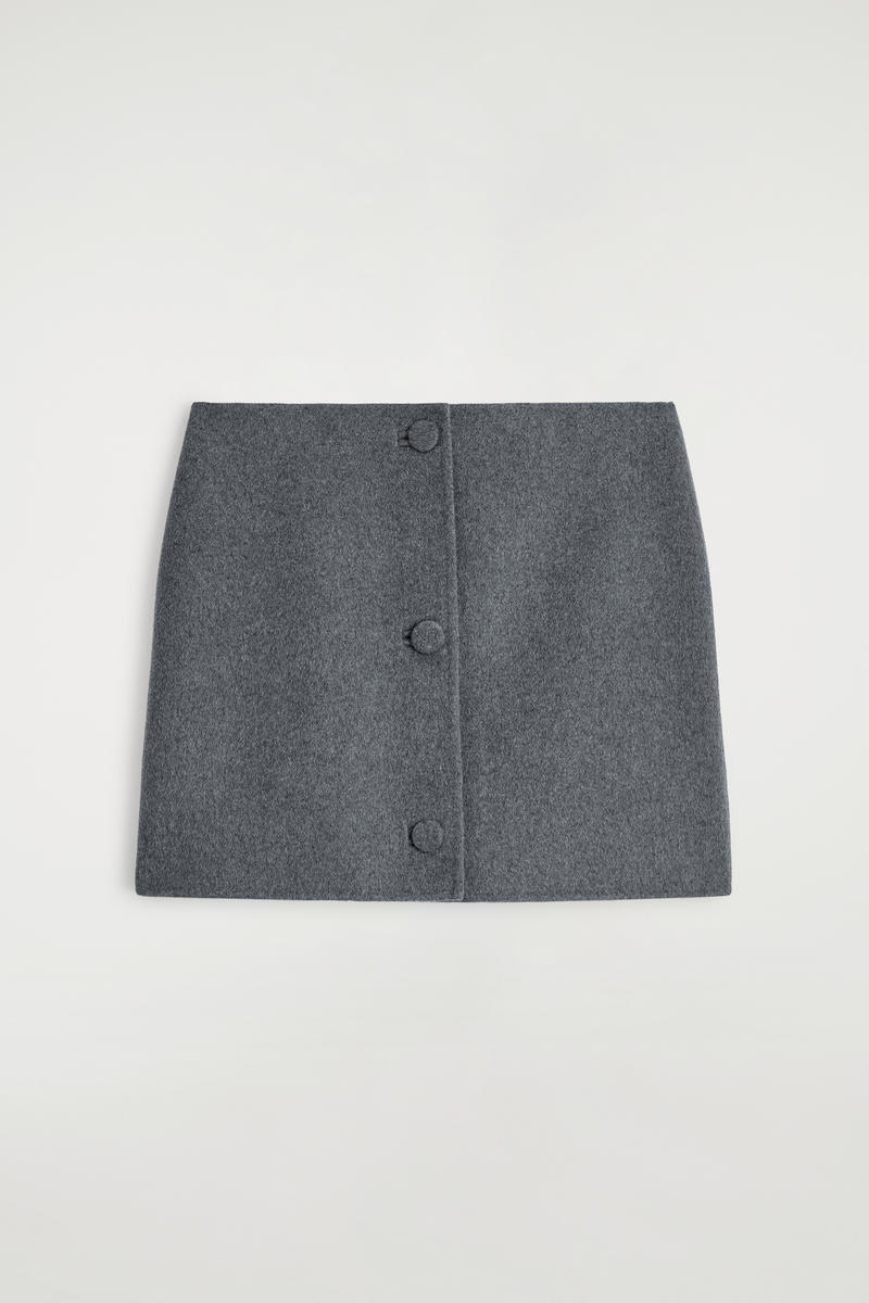 Buttoned Double-Faced Wool Mini Skirt