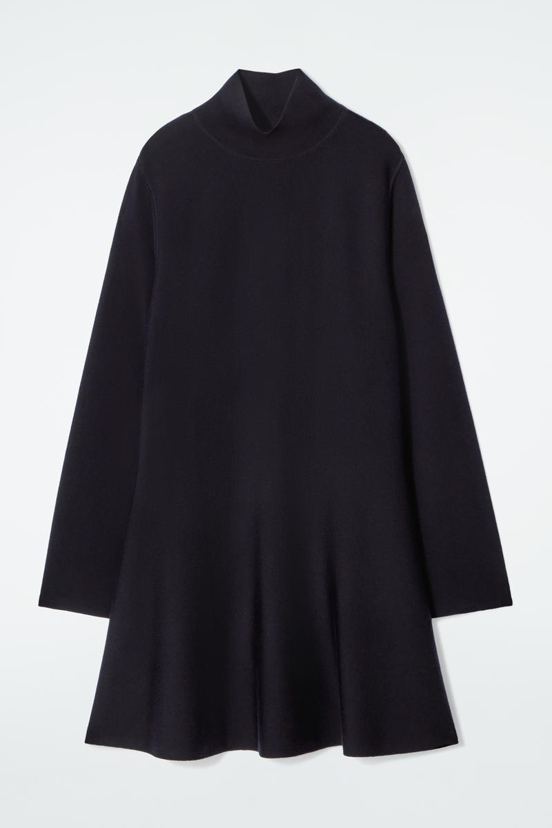 Flared Turtleneck Wool Mini Dress