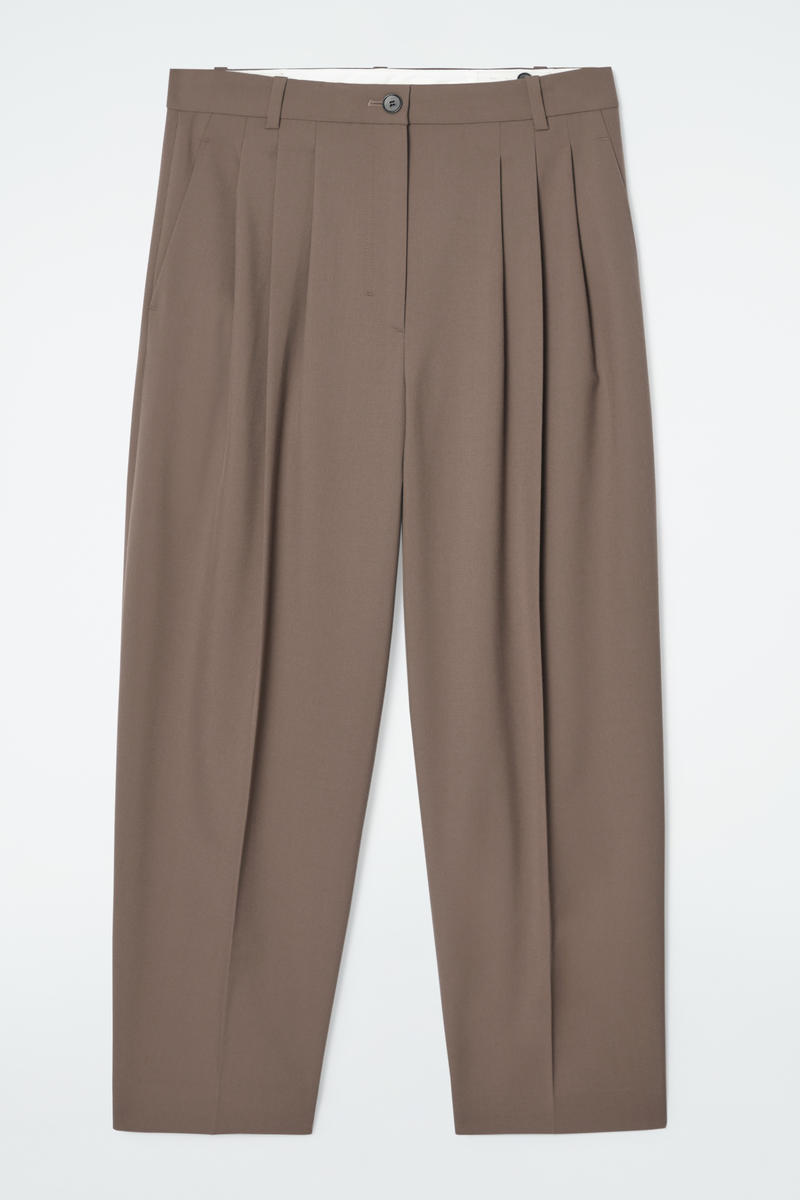 Pleated Barrel-Leg Wool Pants