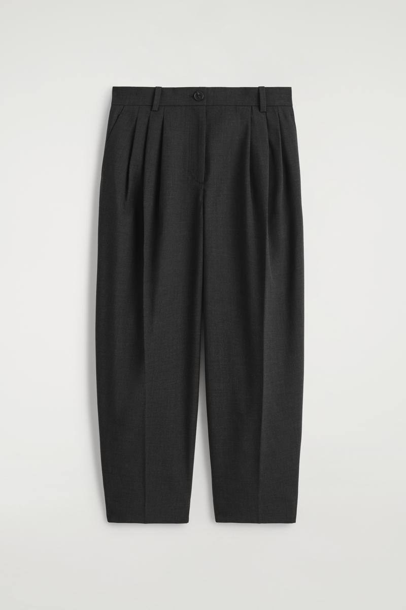 Pleated Barrel-Leg Wool Pants