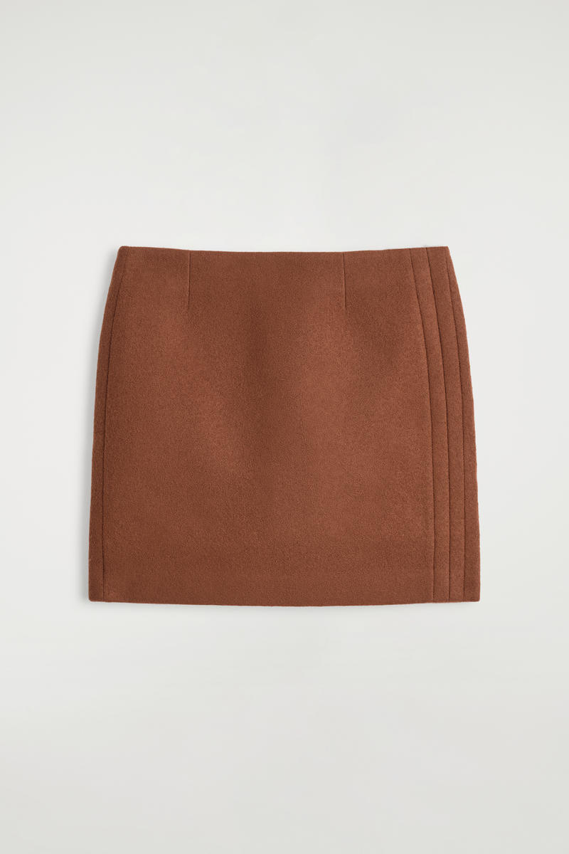 Topstitched Wool Mini Skirt