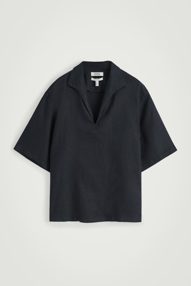 Open-Collar Linen Shirt