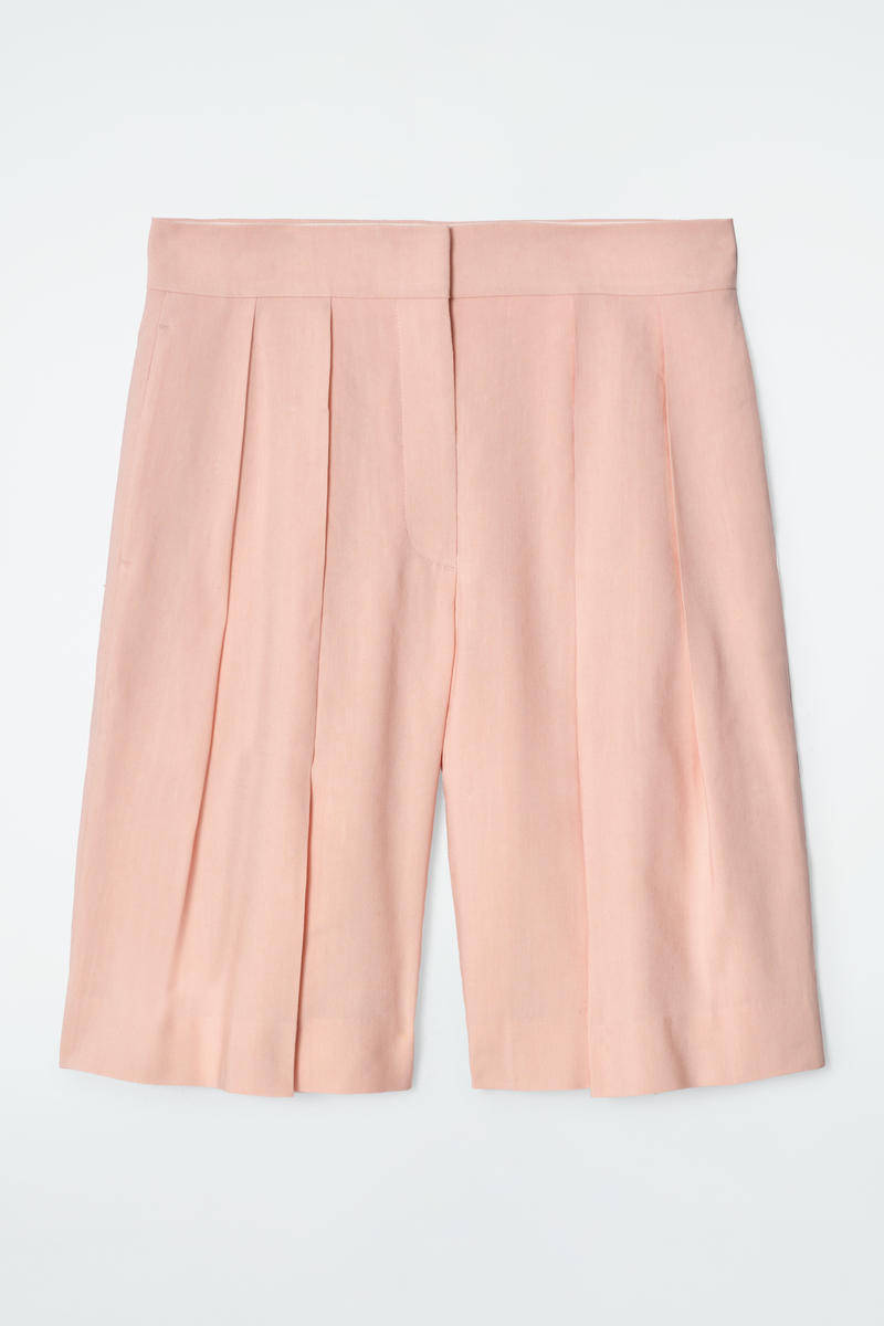 Longline Pleated Linen Shorts
