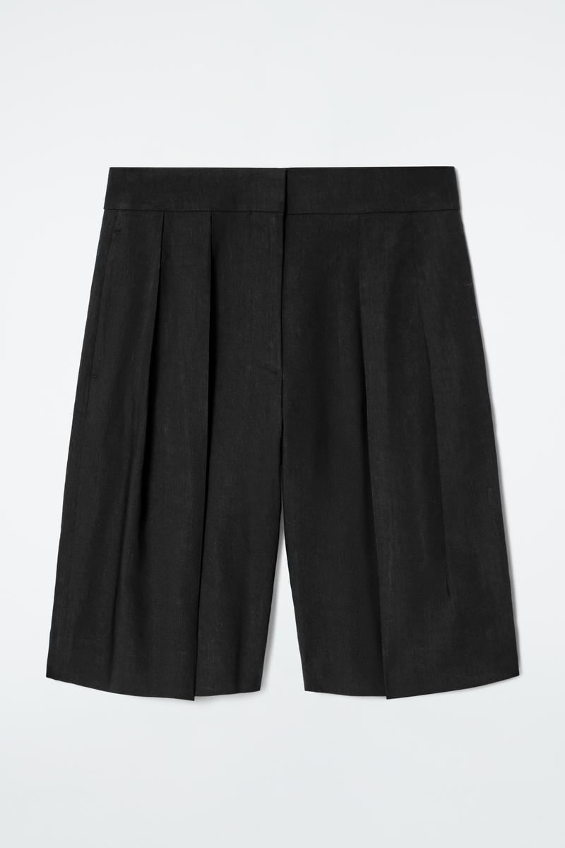 Longline Pleated Linen Shorts