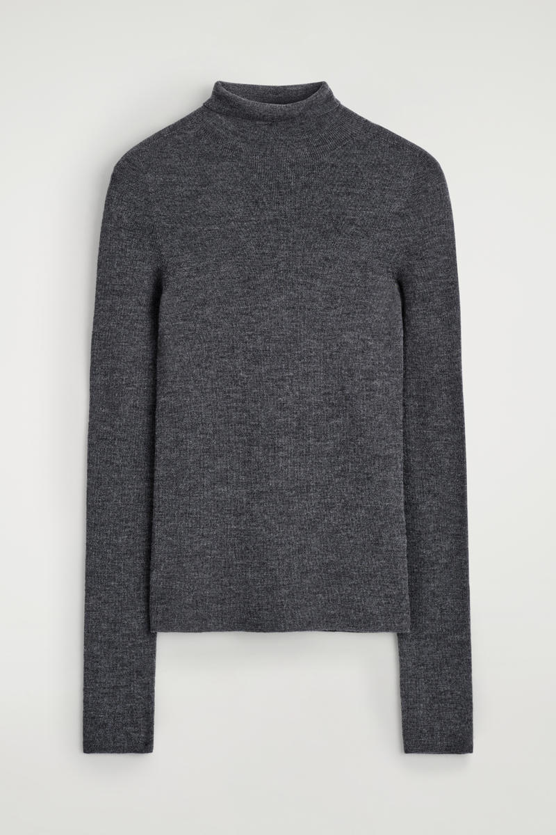 Merino Wool Turtleneck Long-Sleeved Top