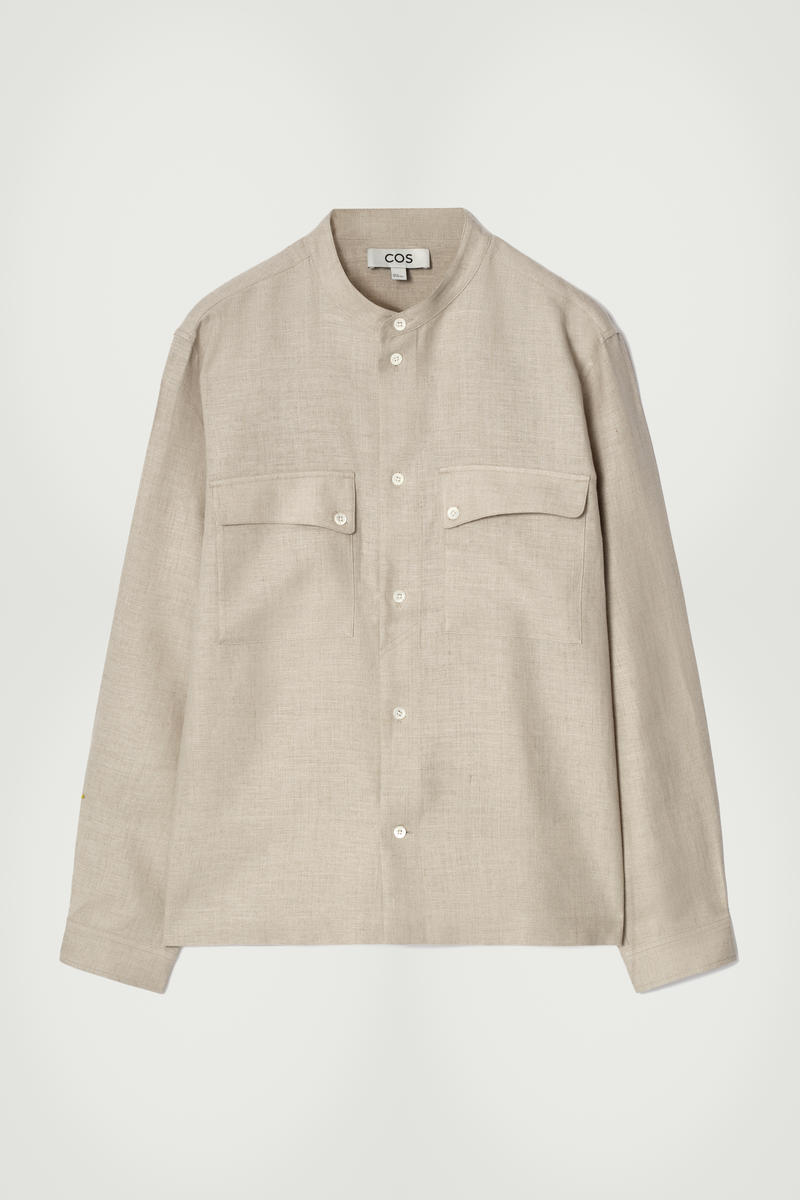 Grandad-Collar Linen Overshirt