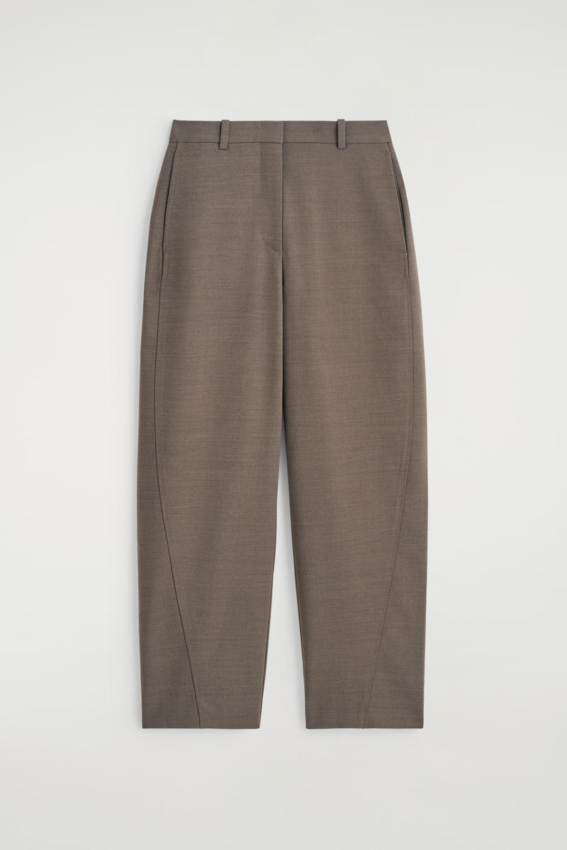 Cropped Wool Barrel-Leg Pants
