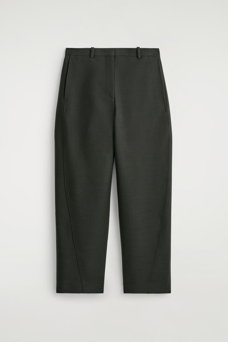 Cropped Wool Barrel-Leg Pants