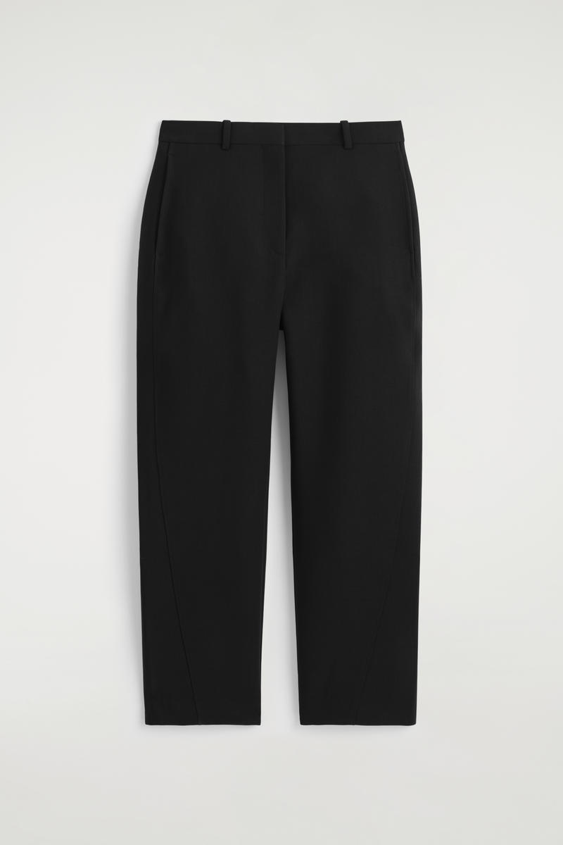 Cropped Wool Barrel-Leg Pants