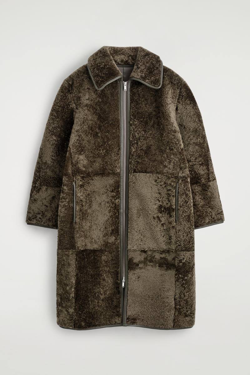 Leather-Bonded Shearling Long Coat