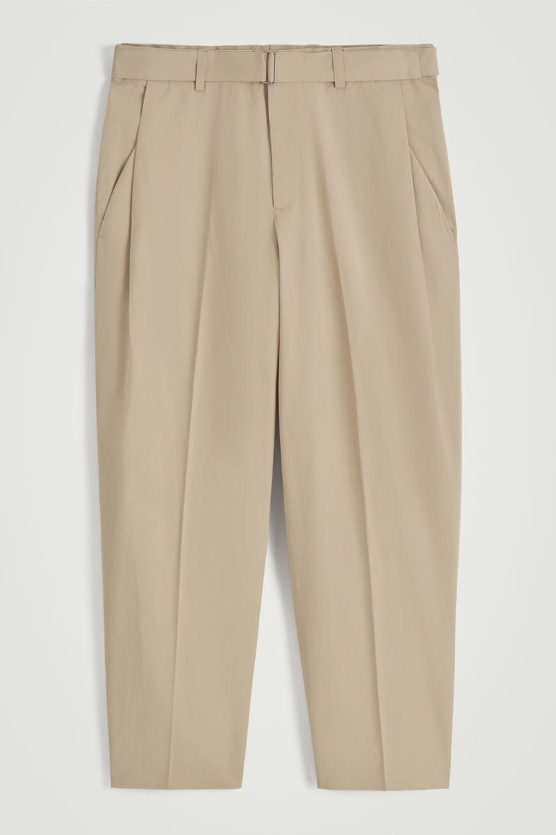 Belted Tapered Cotton Pants