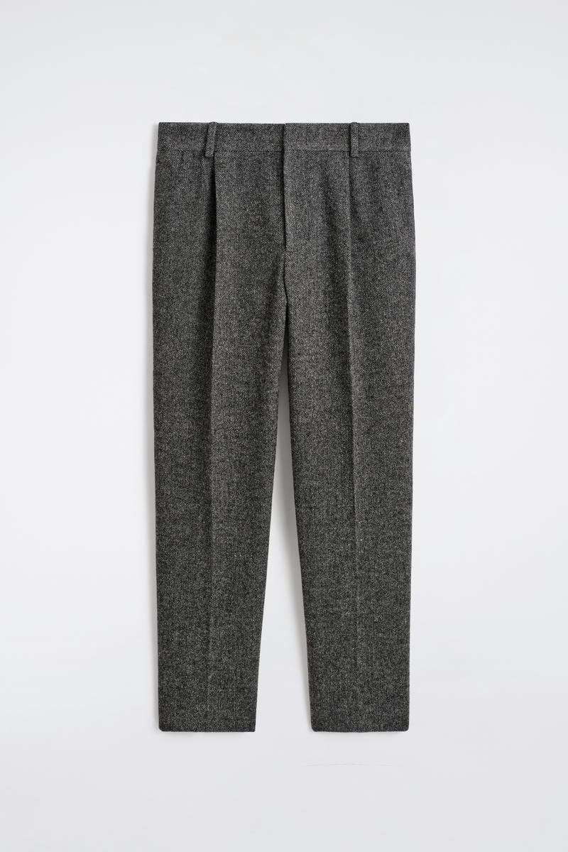 Wool-Herringbone Straight-Leg Pants